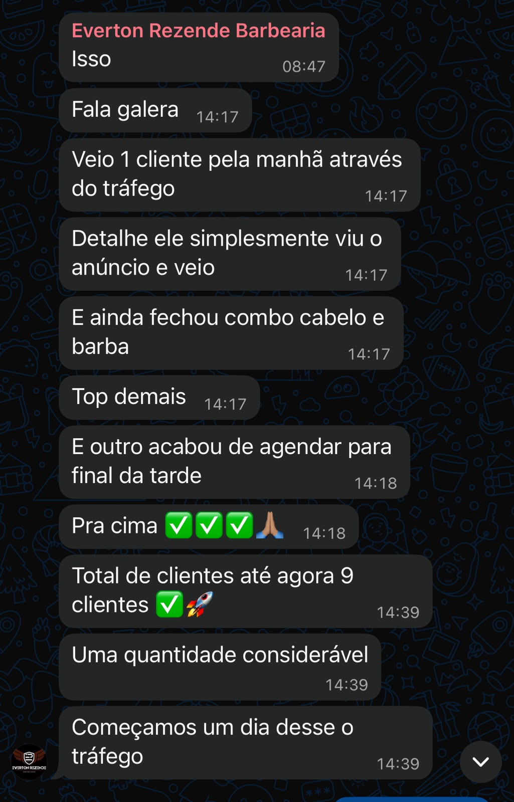 Barbearia: 9 clientes novos no dia — "ele viu o anúncio e veio, fechou combo cabelo e barba".
