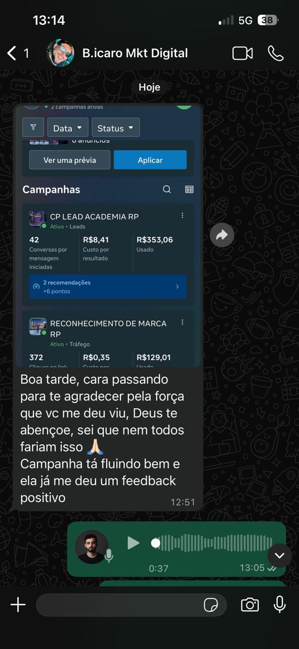Academia em RP: 42 pedidos de orçamento a R$ 8,41 cada — R$ 353,06 investidos.